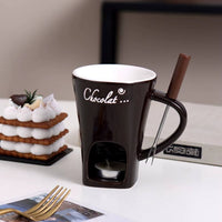 Ceramic Chocolate Cup with Fork Fondue Mug Chocolate Melting Cup Candle Cup Coffee Cup Butter Melt Pot for Dessert Home Cooking